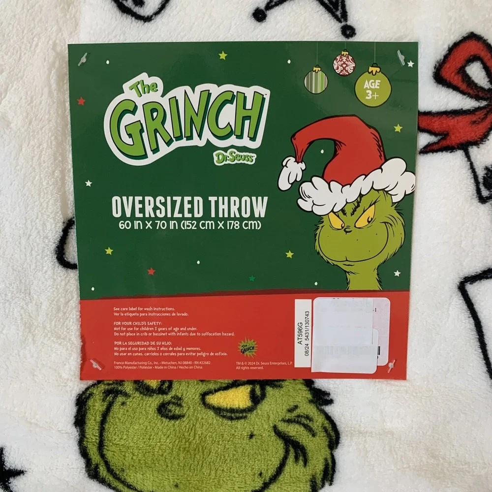 Dr. Seuss The Grinch Christmas Holiday Oversized Plush Throw Blanket 60